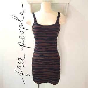 Free People Downtown Date Black & Brown Textured Scoopneck Bodycon Mini Dress XS